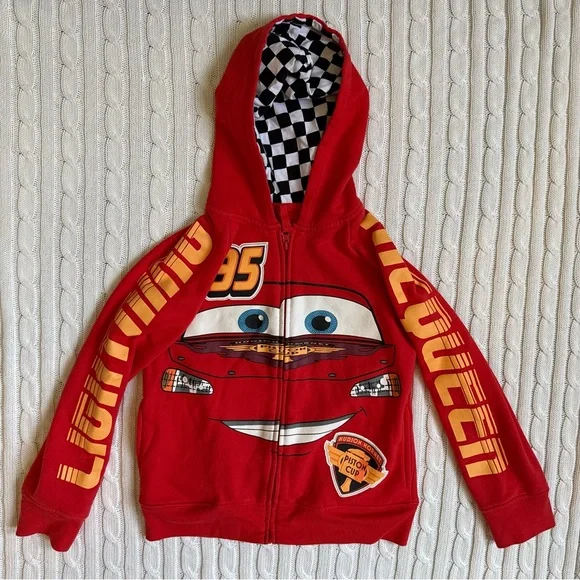 Disney Cars Zip Up Hoodie Hoody Boys 5 6 Sweatshirt McQueen - Picture 2 of 7